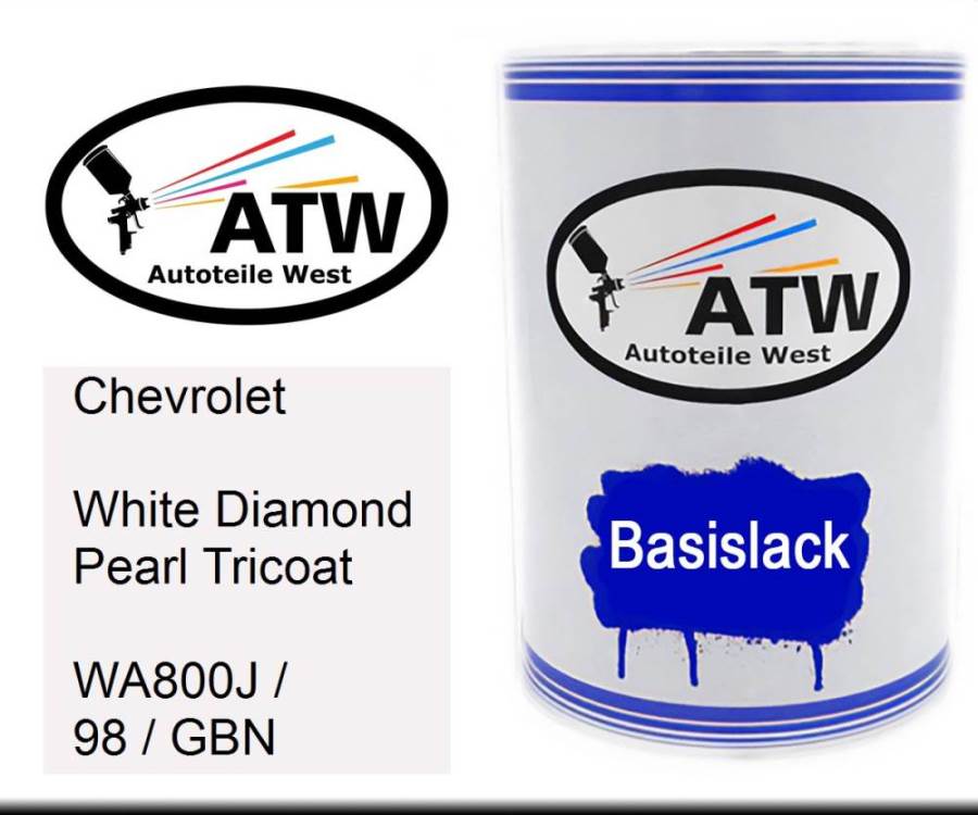 Chevrolet, White Diamond Pearl Tricoat, WA800J / 98 / GBN: 500ml Lackdose, von ATW Autoteile West.